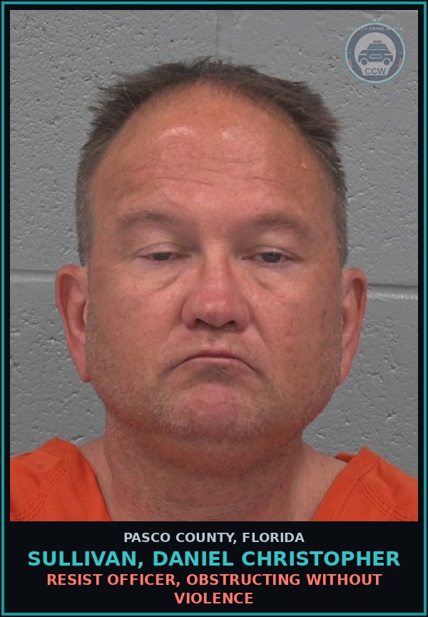Booking mugshot of SULLIVAN, DANIEL CHRISTOPHER in Pasco County
