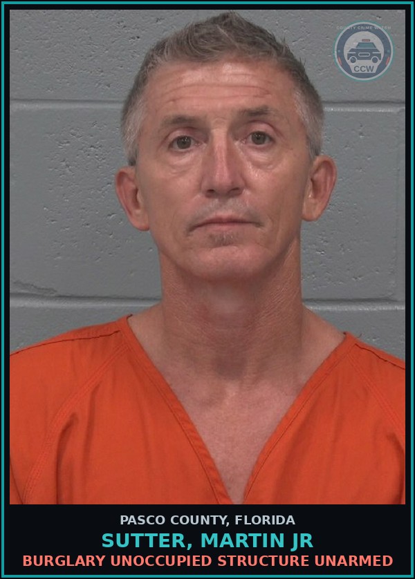 Booking mugshot of SUTTER, MARTIN JR in Pasco County