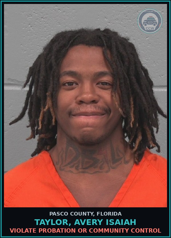 Booking mugshot of TAYLOR, AVERY ISAIAH in Pasco County