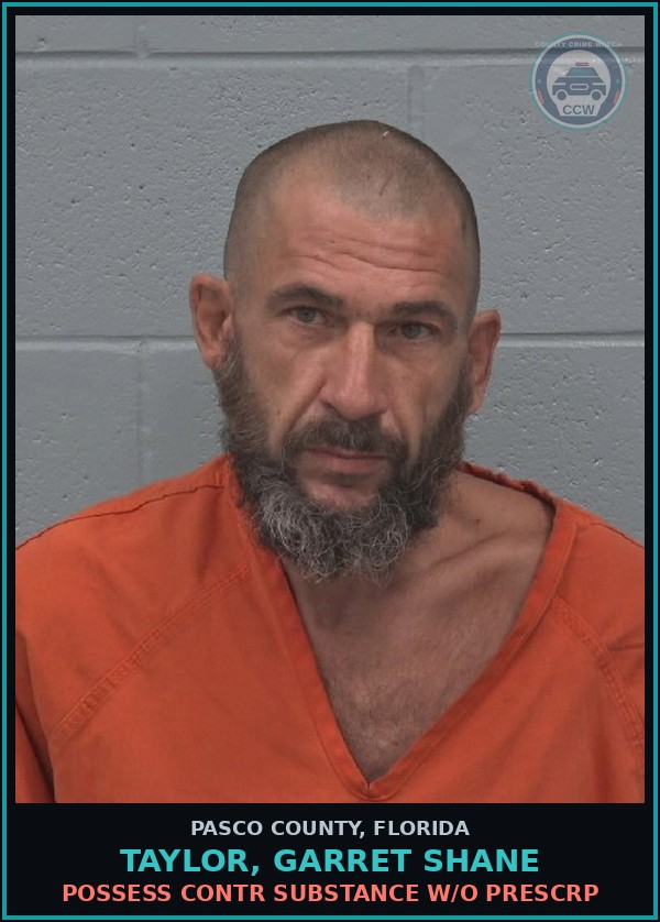 Booking mugshot of TAYLOR, GARRET SHANE in Pasco County