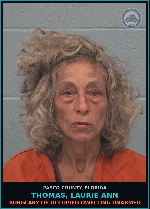 Booking mugshot of THOMAS, LAURIE ANN in Pasco County