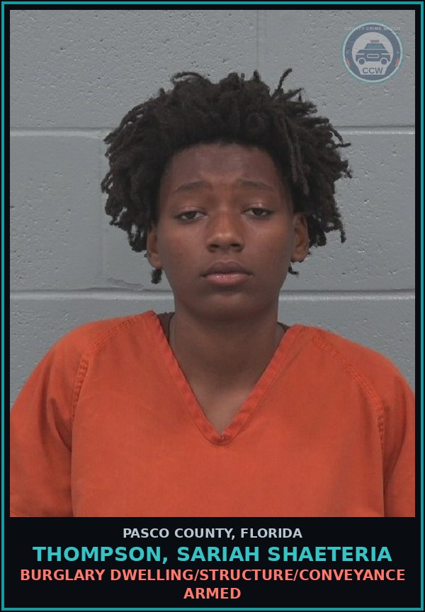 Booking mugshot of THOMPSON, SARIAH SHAETERIA in Pasco County