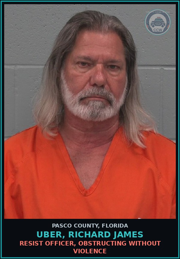 Booking mugshot of UBER, RICHARD JAMES in Pasco County