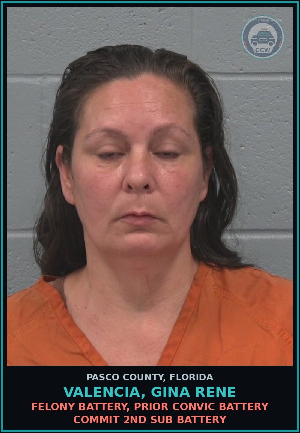 Booking mugshot of VALENCIA, GINA RENE in Pasco County