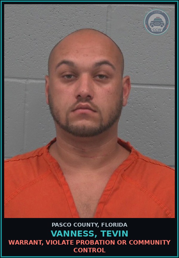 Booking mugshot of VANNESS, TEVIN in Pasco County