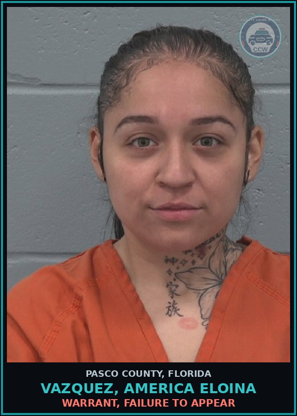 Booking mugshot of VAZQUEZ, AMERICA ELOINA in Pasco County