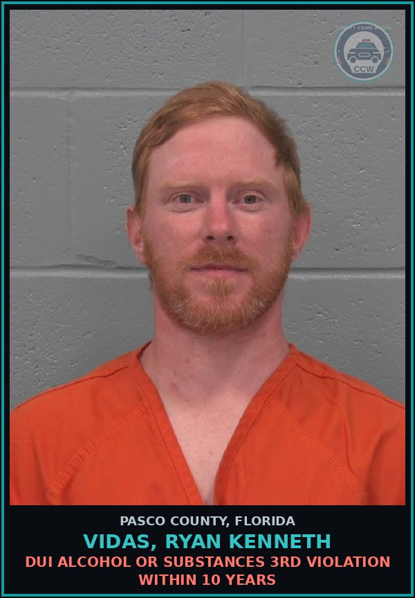 Booking mugshot of VIDAS, RYAN KENNETH in Pasco County