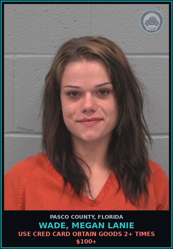 Booking mugshot of WADE, MEGAN LANIE in Pasco County