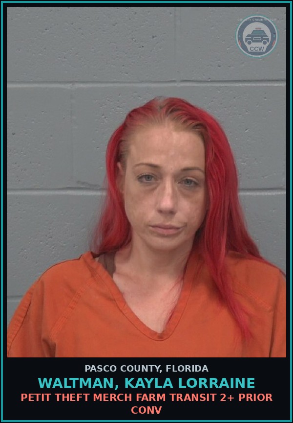 Booking mugshot of WALTMAN, KAYLA LORRAINE in Pasco County