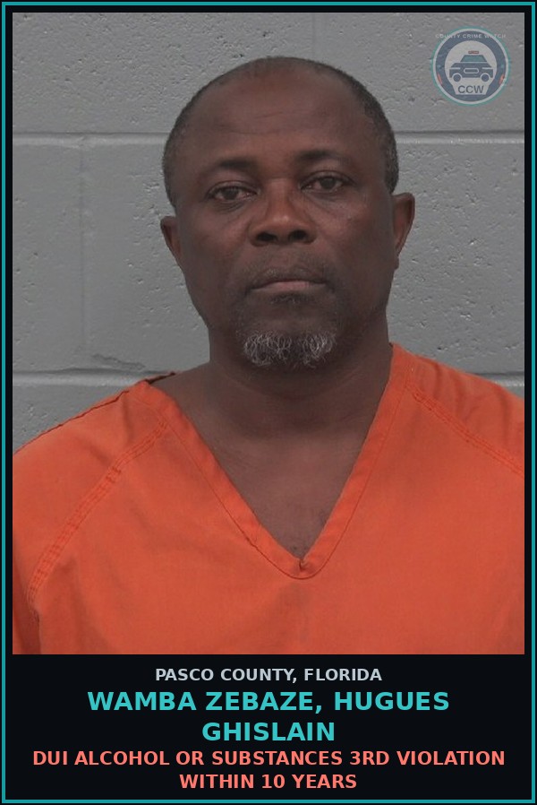 Booking mugshot of WAMBA ZEBAZE, HUGUES GHISLAIN in Pasco County