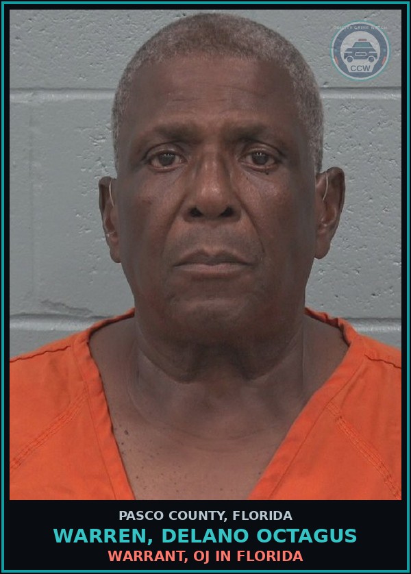Booking mugshot of WARREN, DELANO OCTAGUS in Pasco County