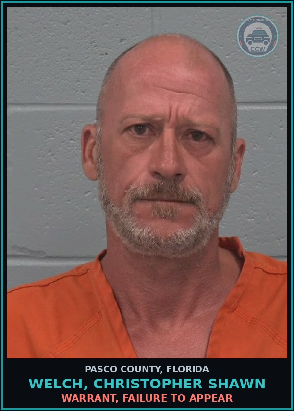 Booking mugshot of WELCH, CHRISTOPHER SHAWN in Pasco County