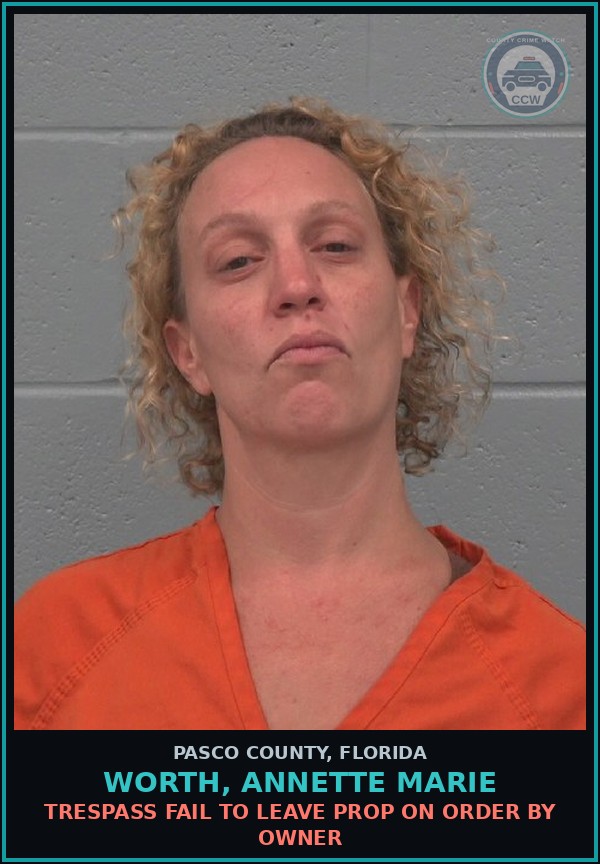Booking mugshot of WORTH, ANNETTE MARIE in Pasco County