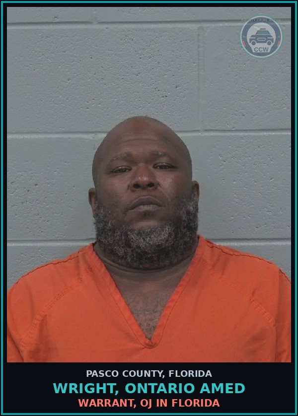 Booking mugshot of WRIGHT, ONTARIO AMED in Pasco County