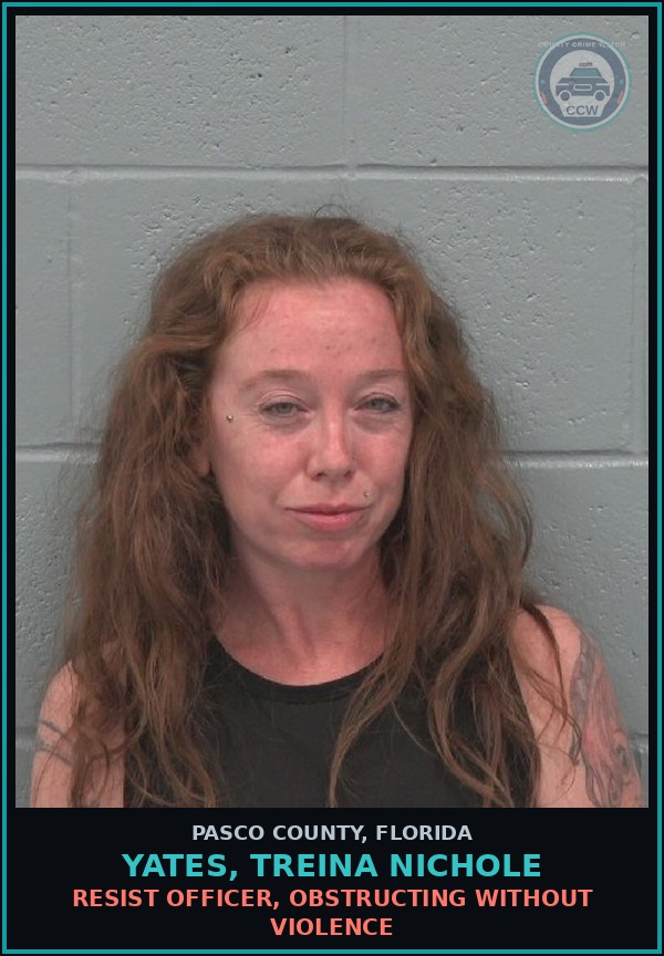 Booking mugshot of YATES, TREINA NICHOLE in Pasco County