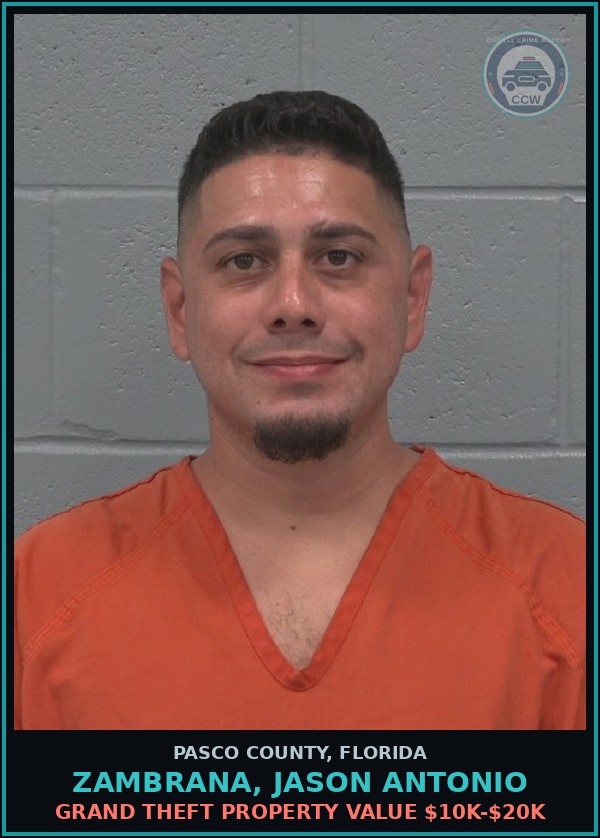 Booking mugshot of ZAMBRANA, JASON ANTONIO in Pasco County
