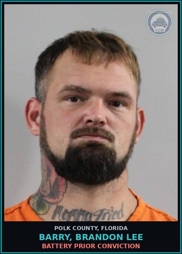Booking mugshot of BARRY, BRANDON LEE in Polk County