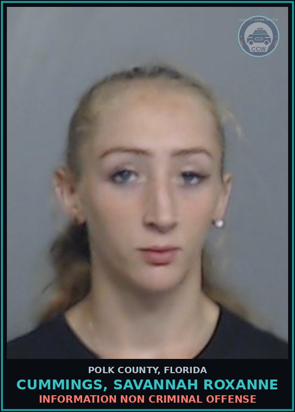 Booking mugshot of CUMMINGS, SAVANNAH ROXANNE in Polk County