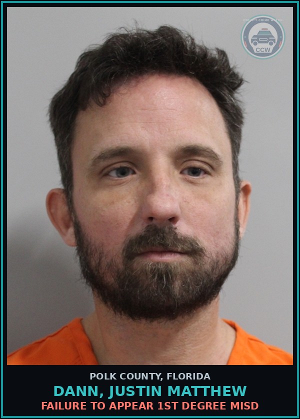 Booking mugshot of DANN, JUSTIN MATTHEW in Polk County