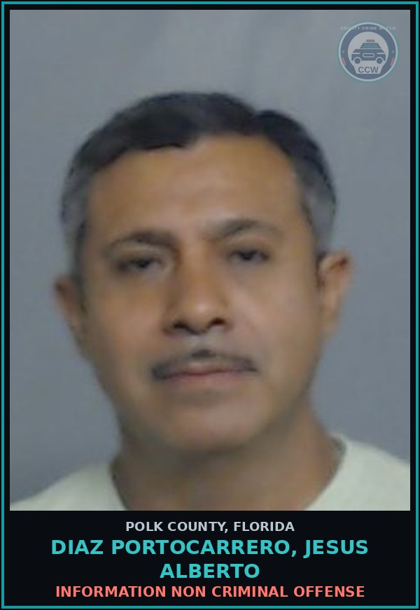 Booking mugshot of DIAZ PORTOCARRERO, JESUS ALBERTO in Polk County