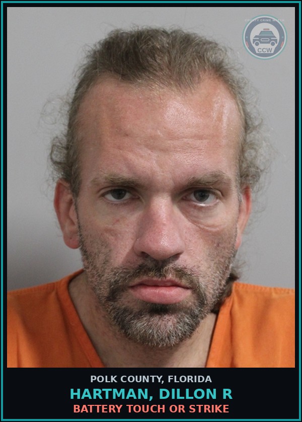 Booking mugshot of HARTMAN, DILLON R in Polk County