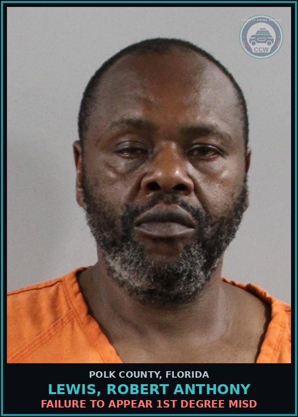 Booking mugshot of LEWIS, ROBERT ANTHONY in Polk County