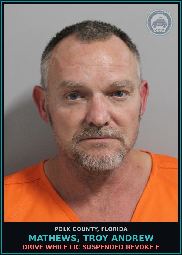 Booking mugshot of MATHEWS, TROY ANDREW in Polk County
