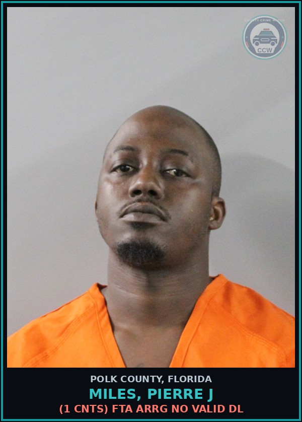 Booking mugshot of MILES, PIERRE J in Polk County