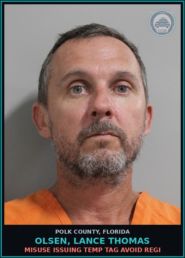 Booking mugshot of OLSEN, LANCE THOMAS in Polk County