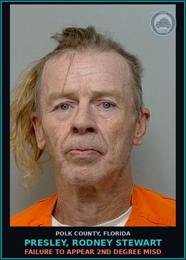 Booking mugshot of PRESLEY, RODNEY STEWART in Polk County
