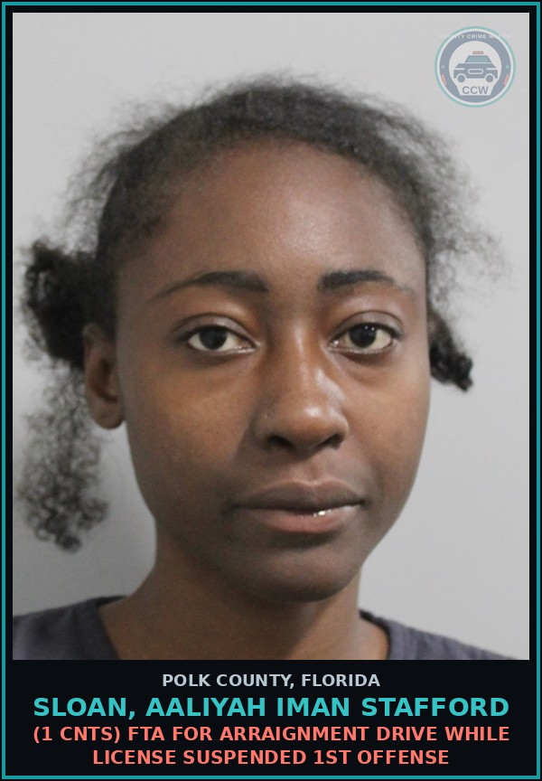 Booking mugshot of SLOAN, AALIYAH IMAN STAFFORD in Polk County
