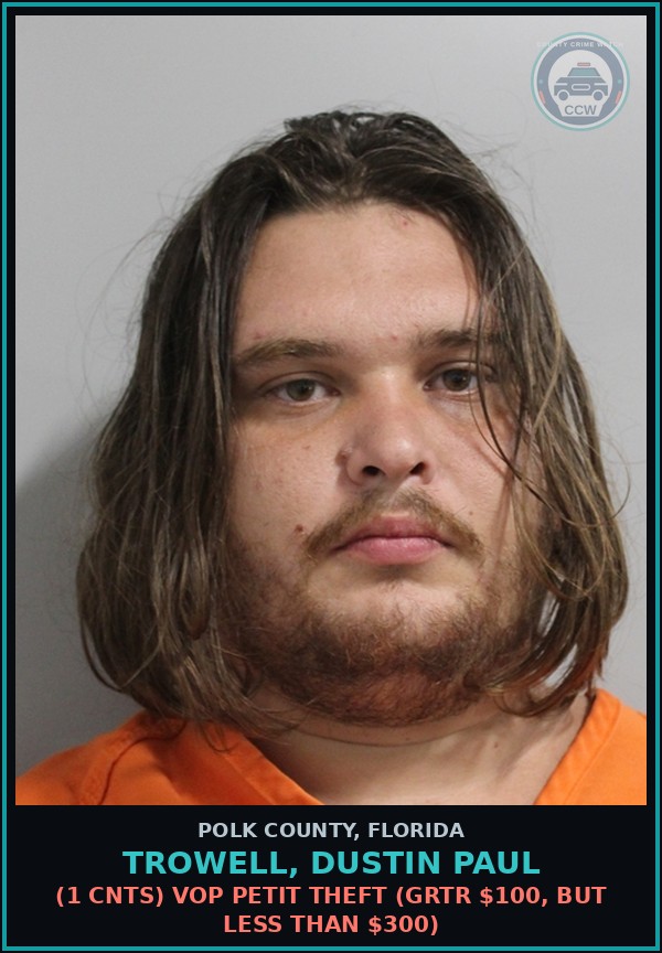 Booking mugshot of TROWELL, DUSTIN PAUL in Polk County