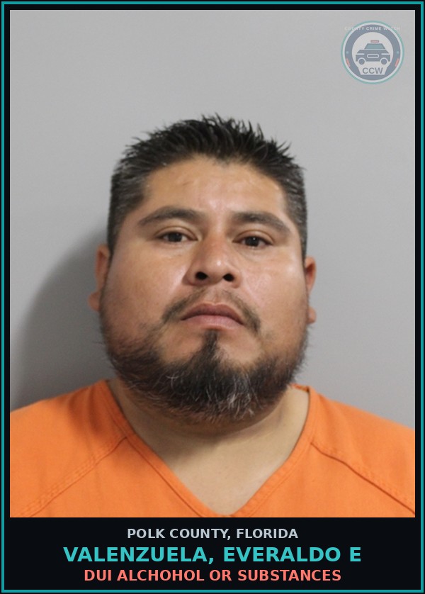 Booking mugshot of VALENZUELA, EVERALDO E in Polk County