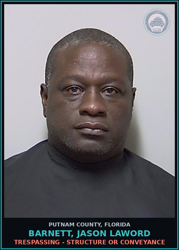 Booking mugshot of BARNETT, JASON LAWORD in Putnam County