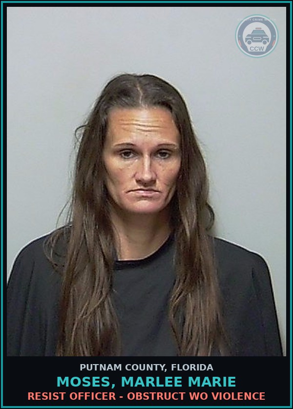 Booking mugshot of MOSES, MARLEE MARIE in Putnam County