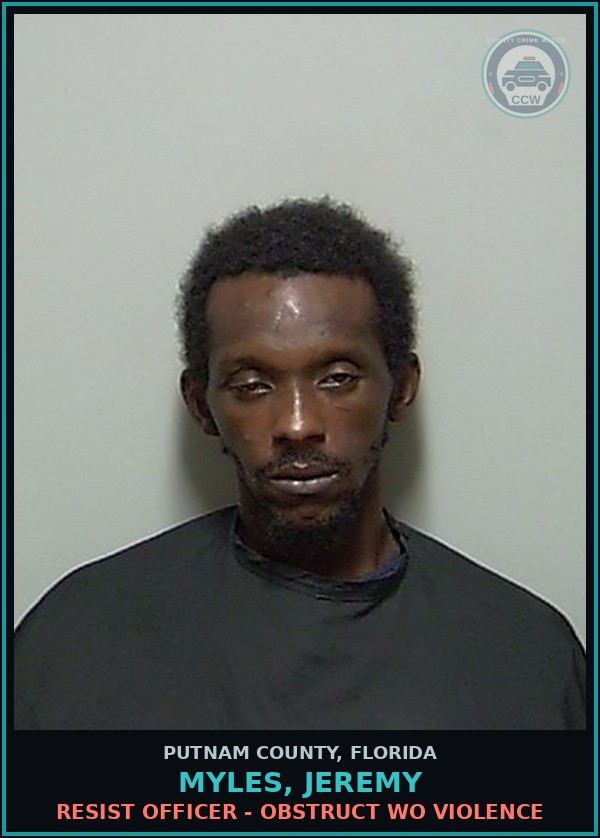 Booking mugshot of MYLES, JEREMY in Putnam County