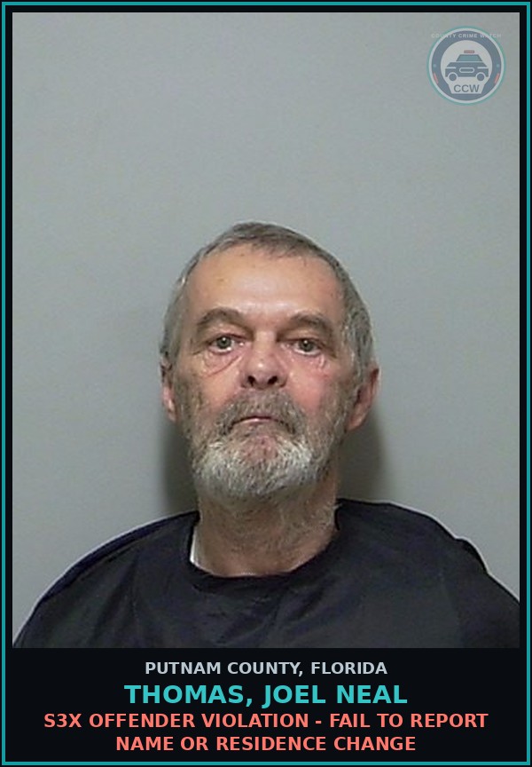 Booking mugshot of THOMAS, JOEL NEAL in Putnam County