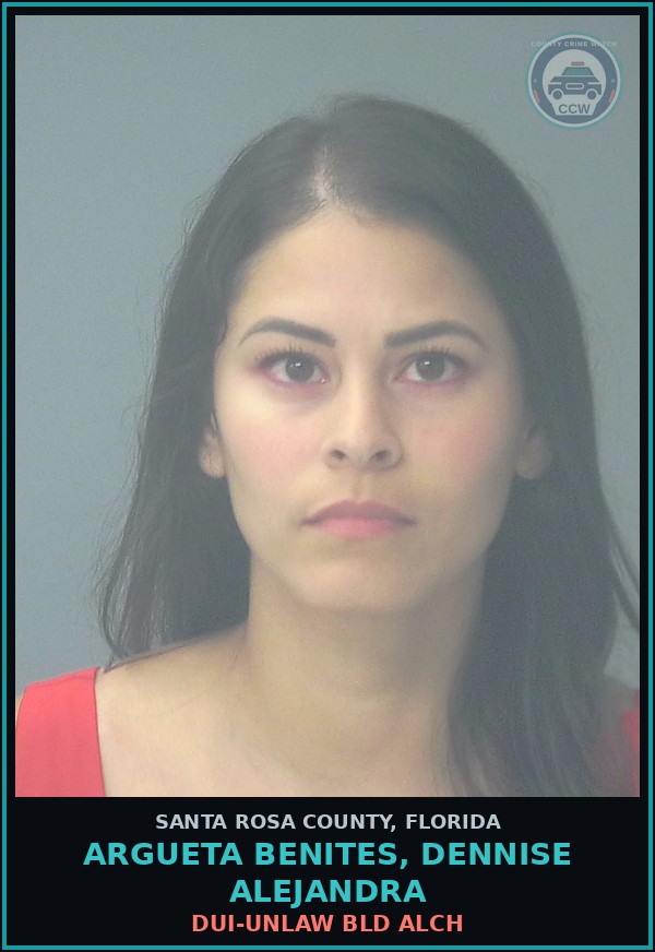 Booking mugshot of ARGUETA BENITES, DENNISE ALEJANDRA in Santa Rosa County