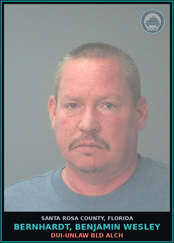 Booking mugshot of BERNHARDT, BENJAMIN WESLEY in Santa Rosa County