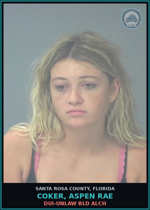 Booking mugshot of COKER, ASPEN RAE in Santa Rosa County