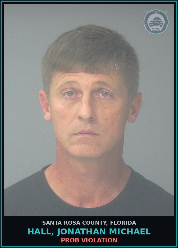 Booking mugshot of HALL, JONATHAN MICHAEL in Santa Rosa County