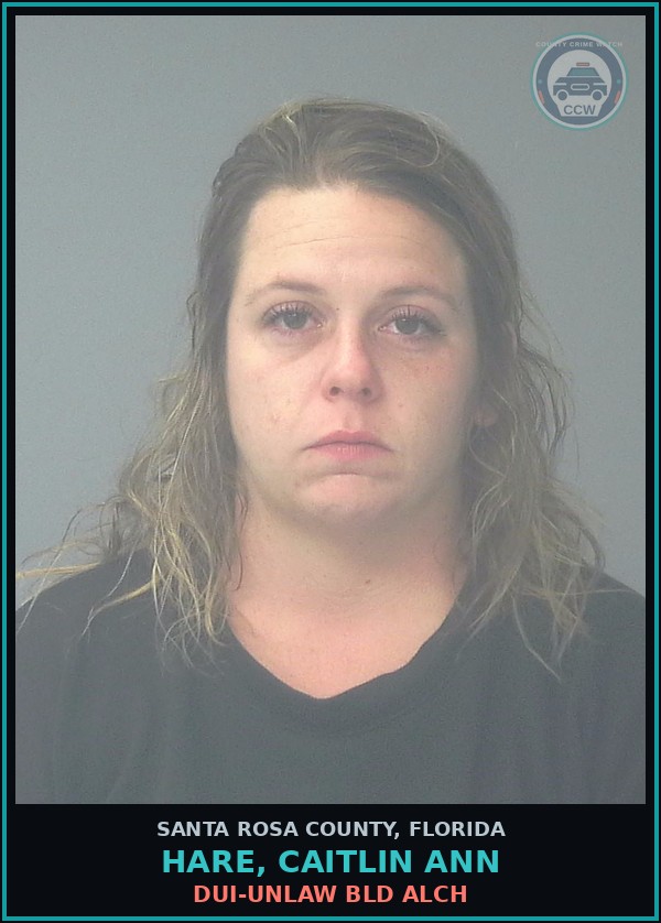 Booking mugshot of HARE, CAITLIN ANN in Santa Rosa County