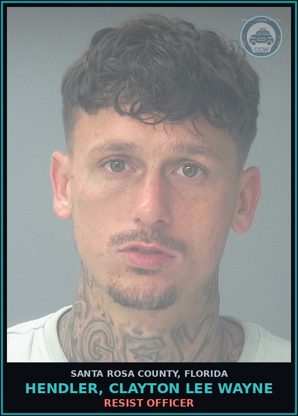 Booking mugshot of HENDLER, CLAYTON LEE WAYNE in Santa Rosa County