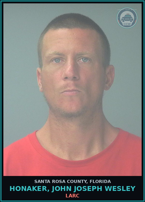 Booking mugshot of HONAKER, JOHN JOSEPH WESLEY in Santa Rosa County