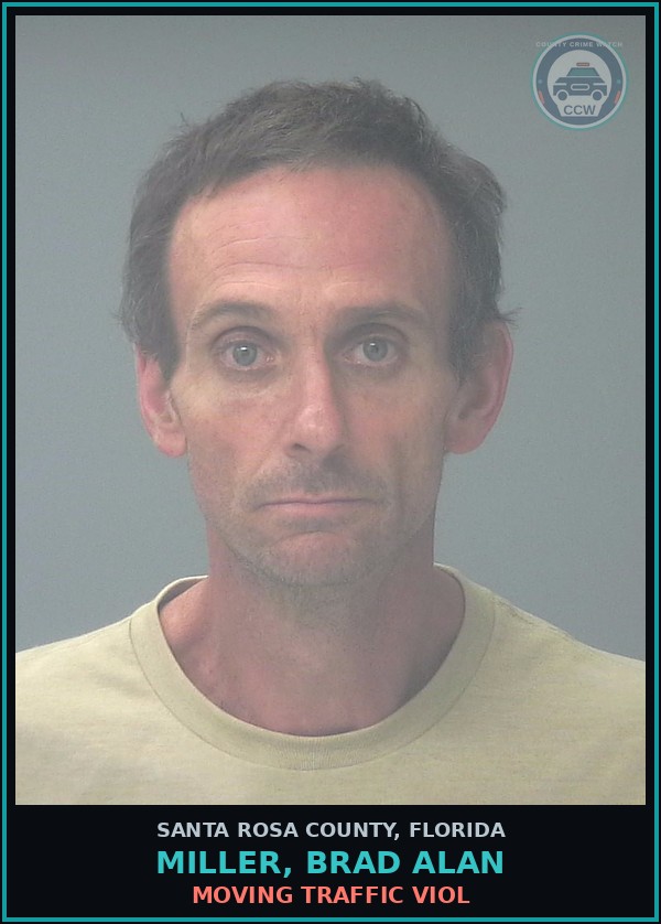 Booking mugshot of MILLER, BRAD ALAN in Santa Rosa County