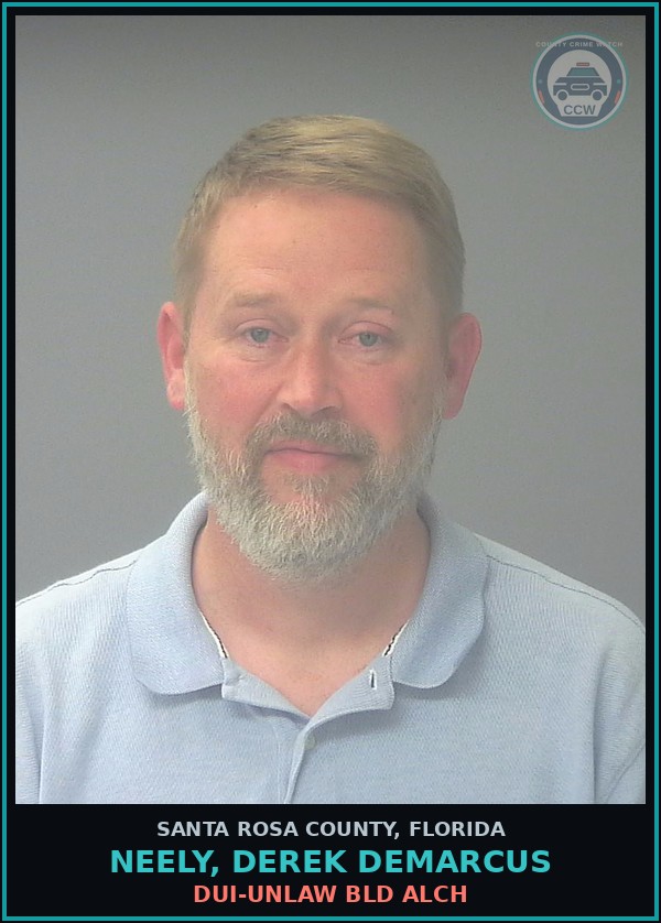 Booking mugshot of NEELY, DEREK DEMARCUS in Santa Rosa County