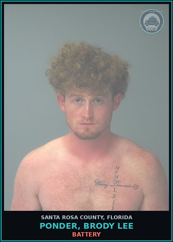 Booking mugshot of PONDER, BRODY LEE in Santa Rosa County