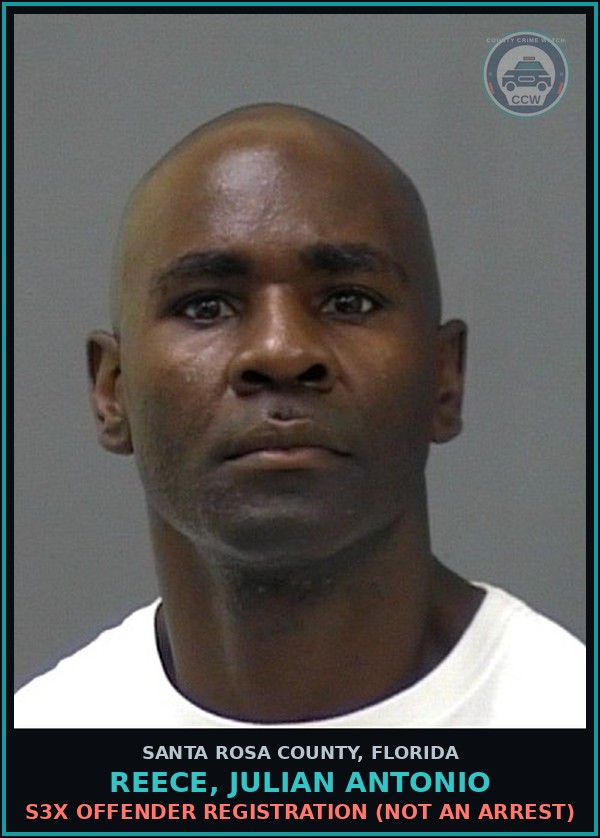 Booking mugshot of REECE, JULIAN ANTONIO in Santa Rosa County