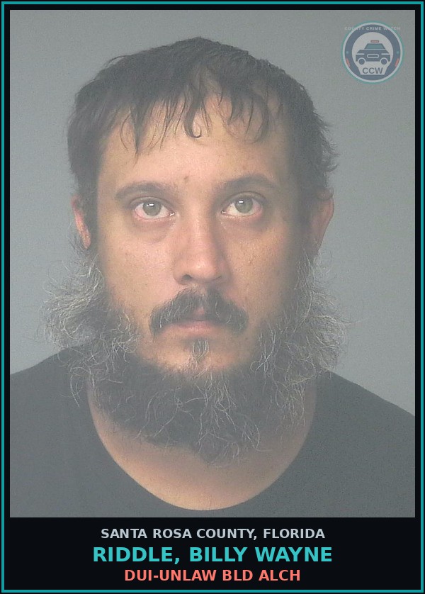 Booking mugshot of RIDDLE, BILLY WAYNE in Santa Rosa County