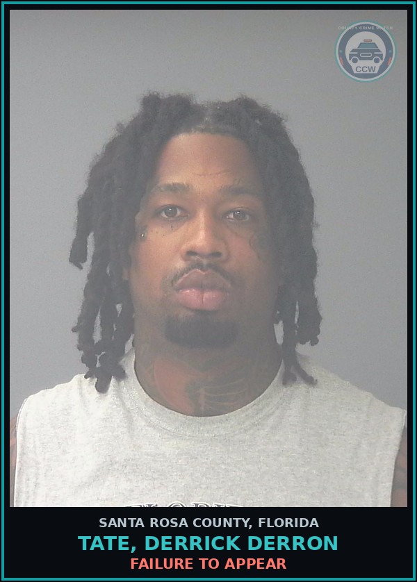 Booking mugshot of TATE, DERRICK DERRON in Santa Rosa County